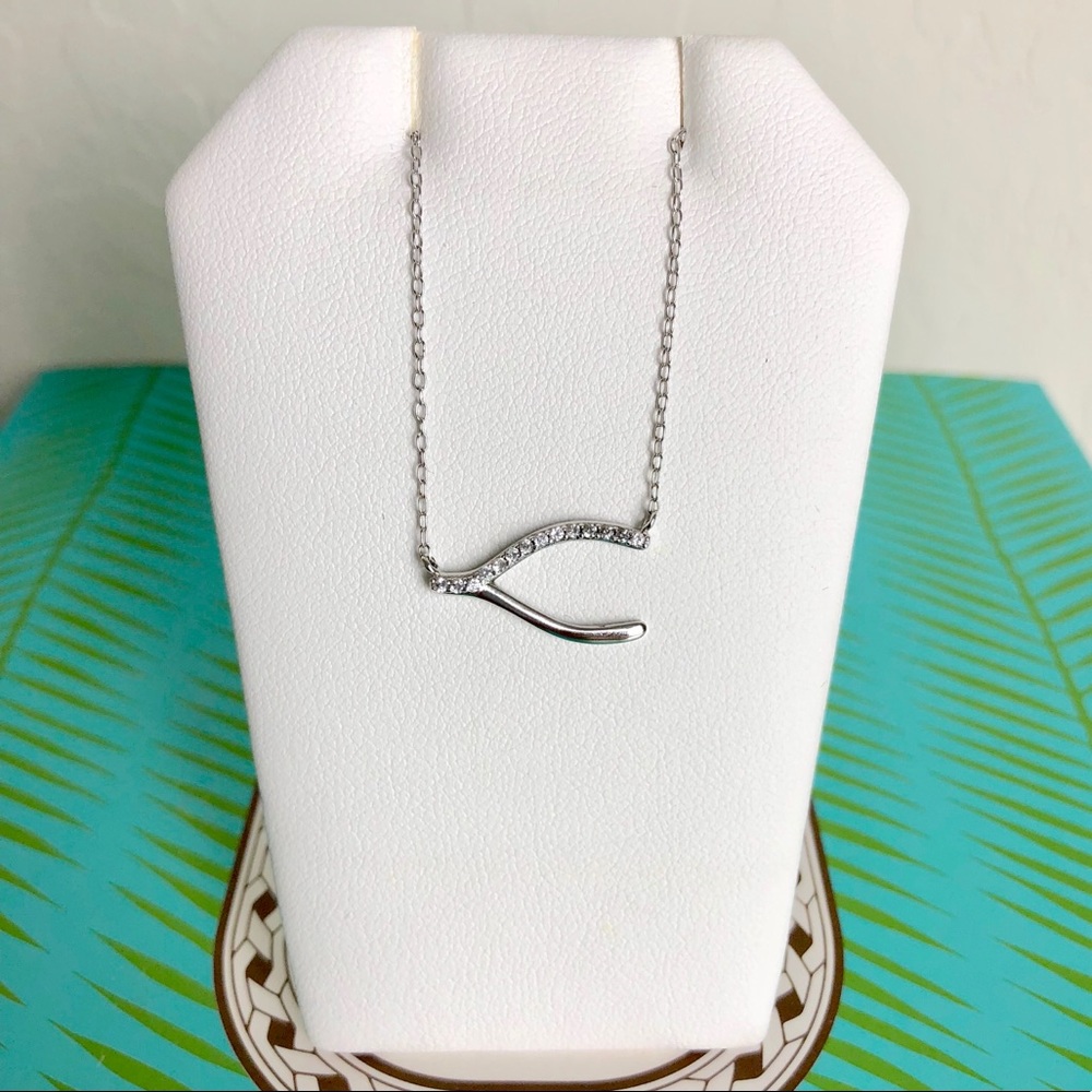 Sterling Sliver Diamond Wishbone Pendant